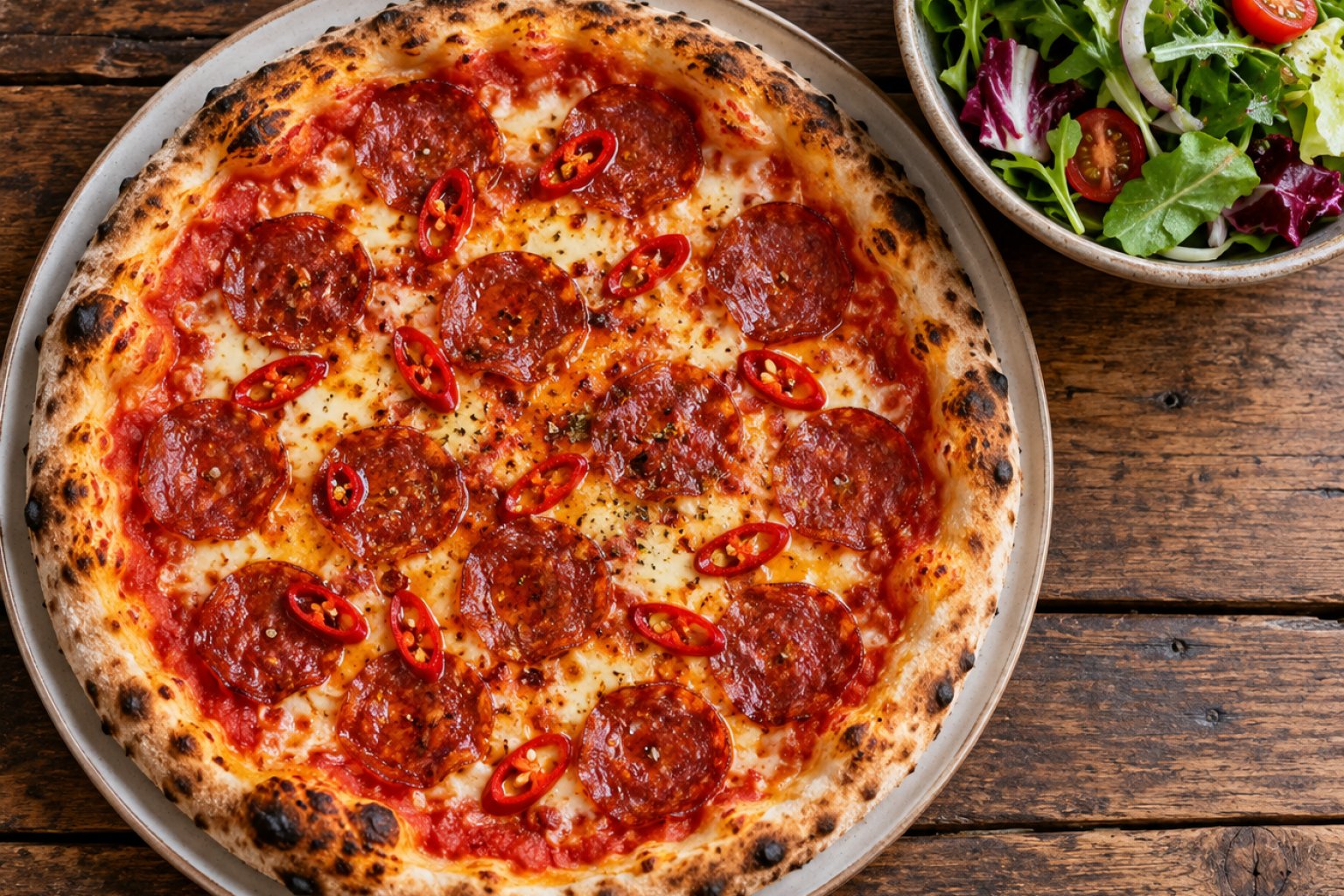 Pizza Diavola Teller mit Salat Kalorien und Nährwerte