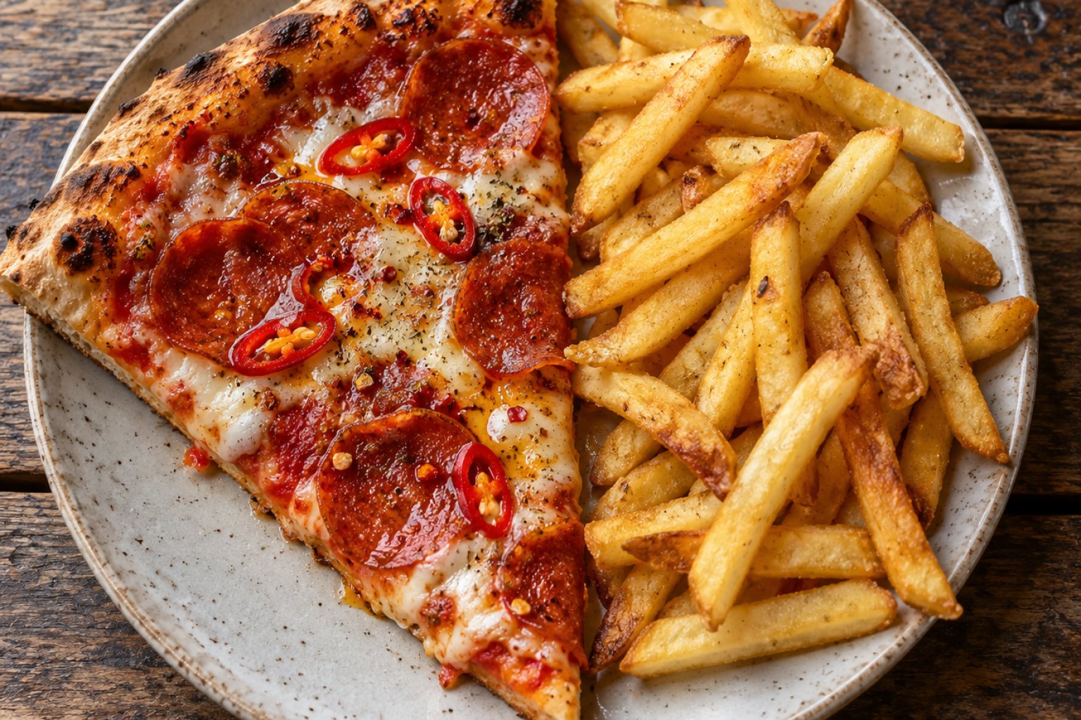 Pizza Diavola Teller mit Pommes Kalorien und Nährwerte