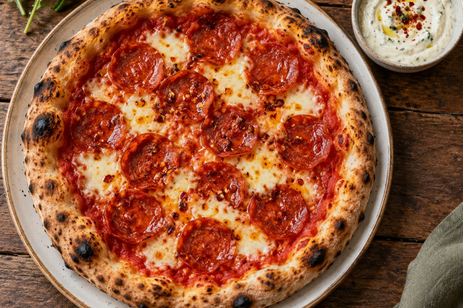 Pizza Diavola Teller mit Dip Kalorien und Nährwerte