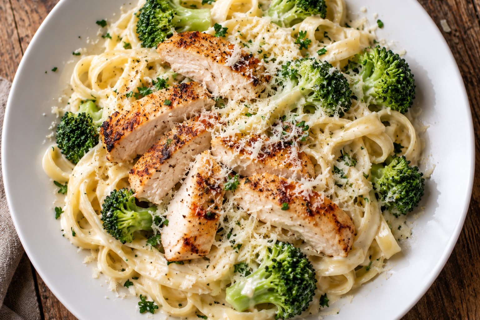 Chicken Alfredo mit Brokkoli Kalorien und Nährwerte