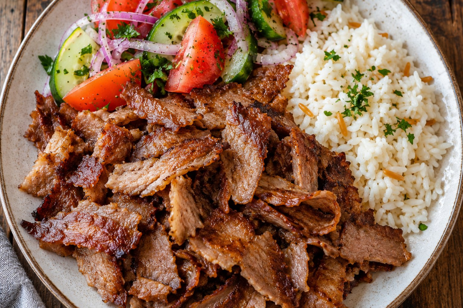 Döner Kebab Teller mit Reis und Salat Kalorien und Nährwerte