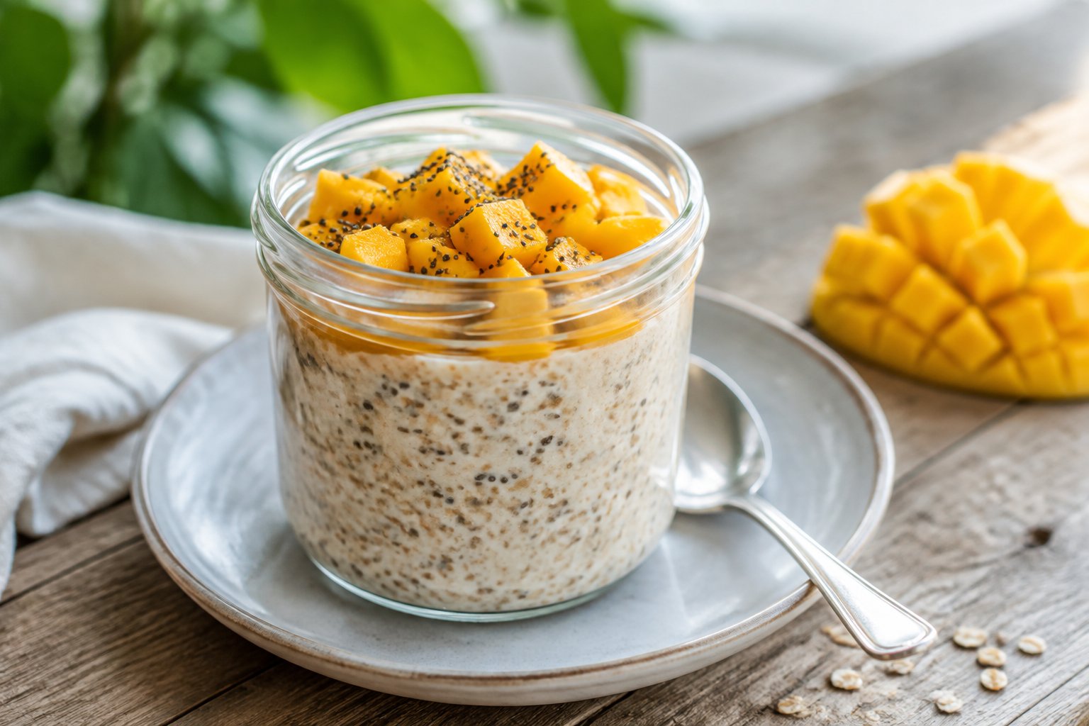 Overnight Oats mit Mango und Chiasamen – Rezept mit Kalorien und Nährwerten