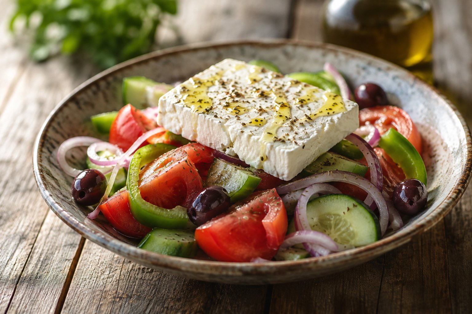 Griechischer Bauernsalat mit Feta – Rezept mit Kalorien und Nährwerten