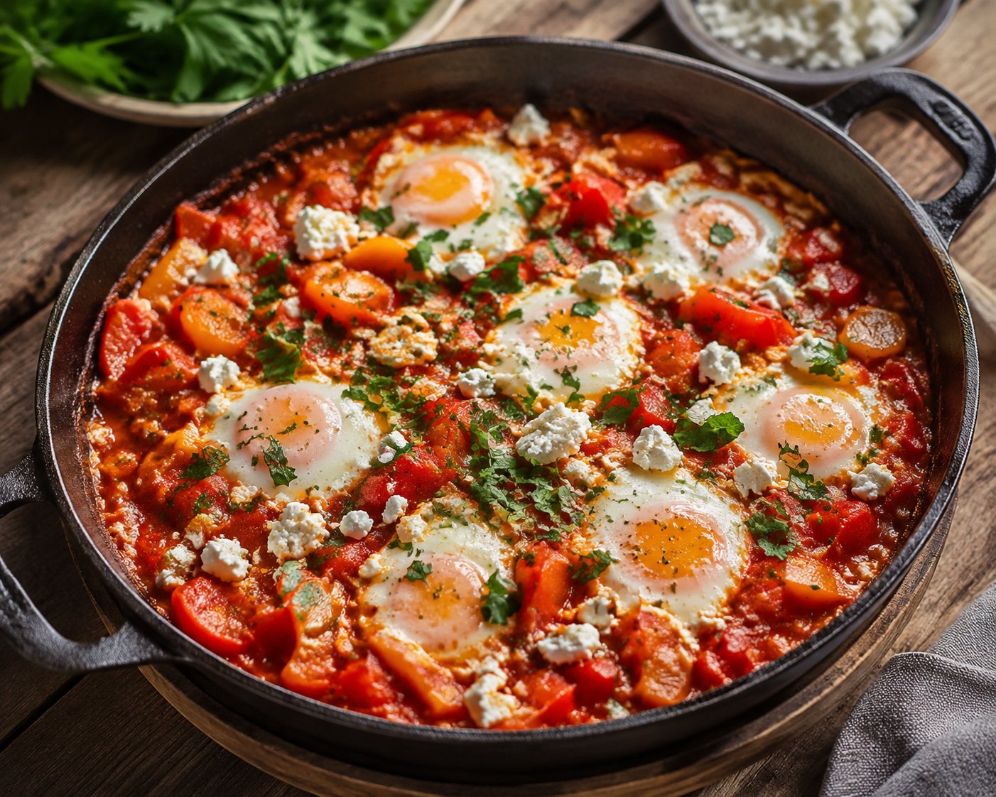 Shakshuka mit Paprika und Feta – Rezept mit Kalorien und Nährwerten