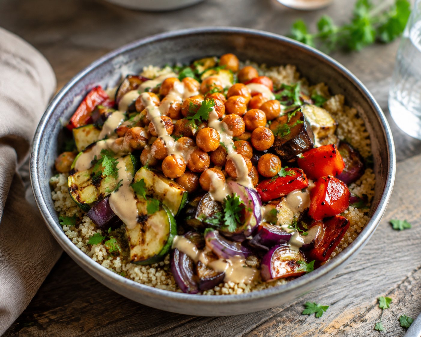 Quinoa-Bowl mit Grillgemüse und Tahini – Rezept mit Kalorien und Nährwerten