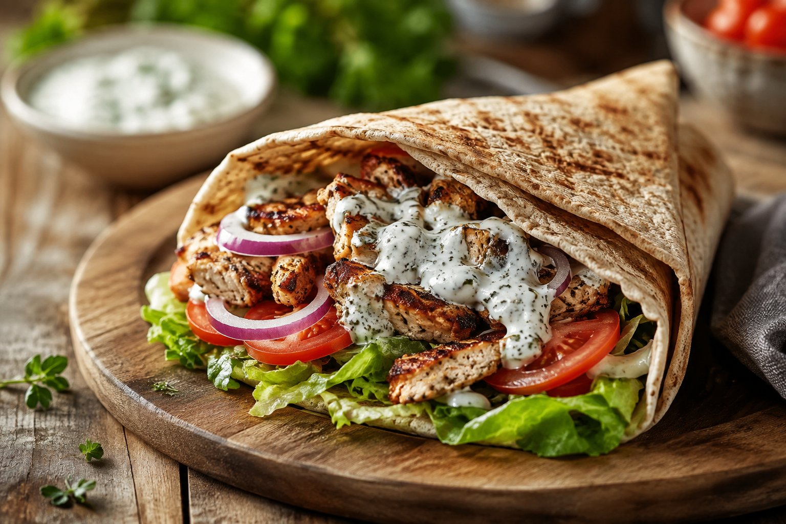 Hähnchen-Gyros im Fladenbrot mit Tzatziki – Rezept mit Kalorien und Nährwerten