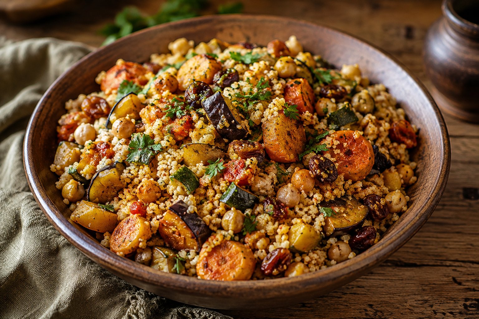 Marokkanisches Couscous mit Gemüse und Harissa – Rezept mit Kalorien und Nährwerten
