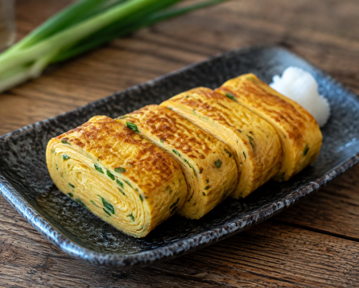 Japanisches Omelett Tamagoyaki mit Frühlingszwiebeln – Rezept mit Kalorien und Nährwerten
