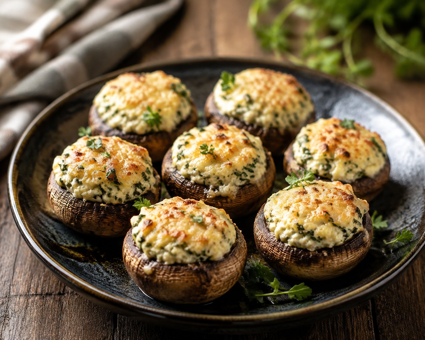 Gebackene Champignons mit Frischkäse und Kräutern – Rezept mit Kalorien und Nährwerten