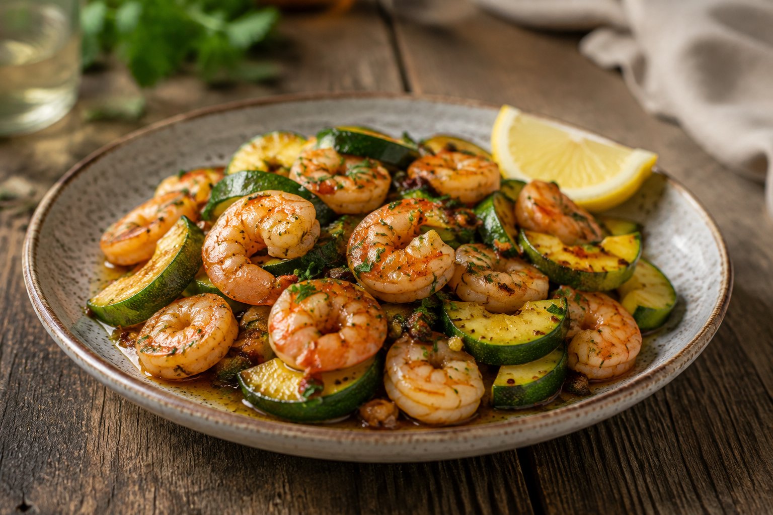 Gebratene Garnelen mit Knoblauch und Zucchini – Rezept mit Kalorien und Nährwerten