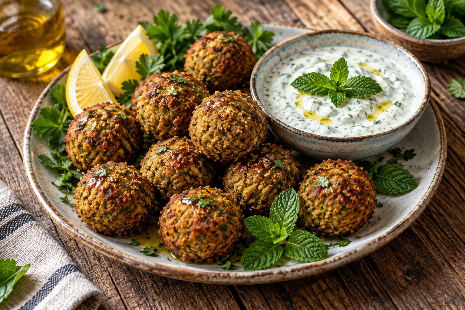 Gebackene Falafel mit Joghurt-Minz-Sauce – Rezept mit Kalorien und Nährwerten