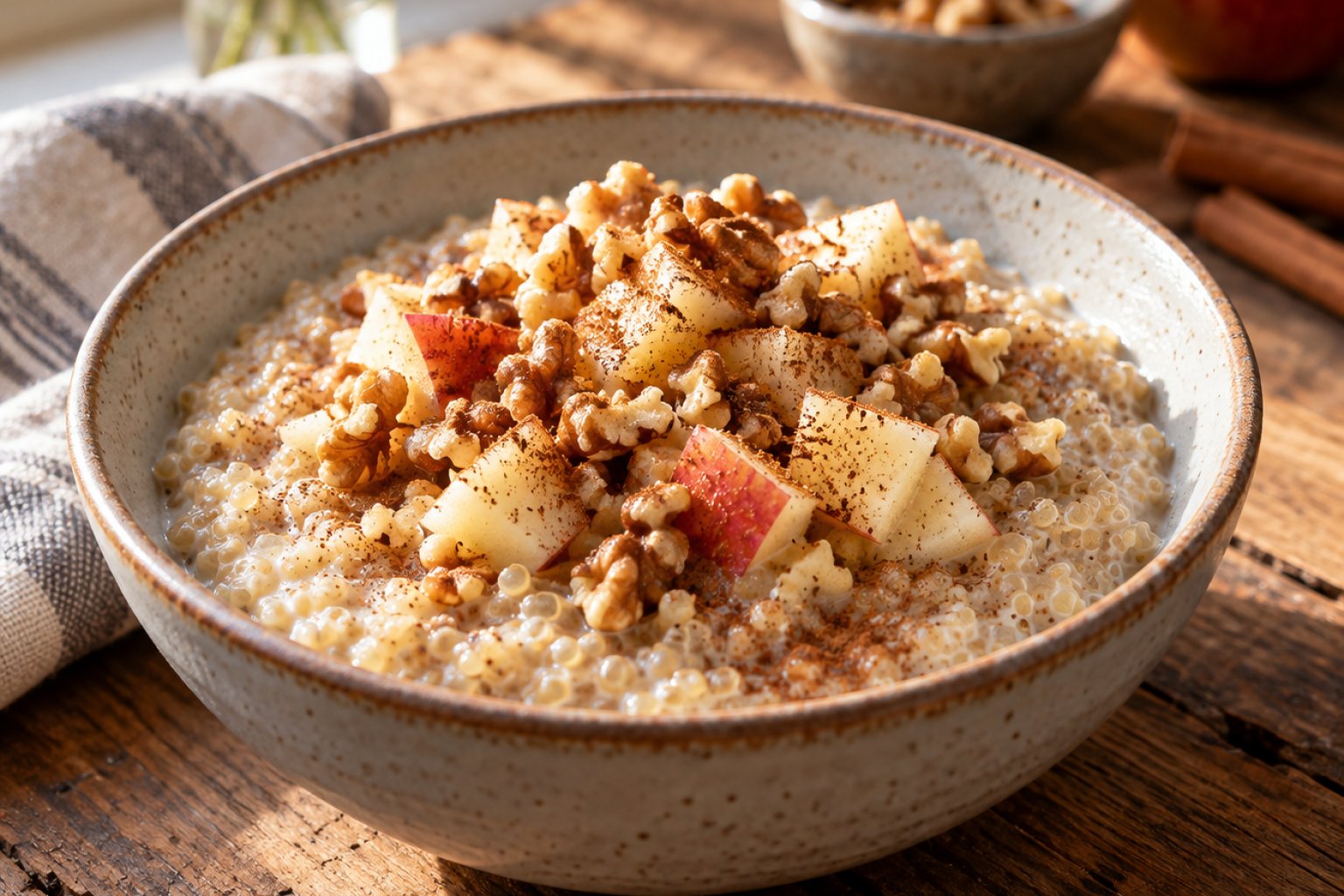 Quinoa-Frühstücksbrei mit Zimt und Apfel – Rezept mit Kalorien und Nährwerten