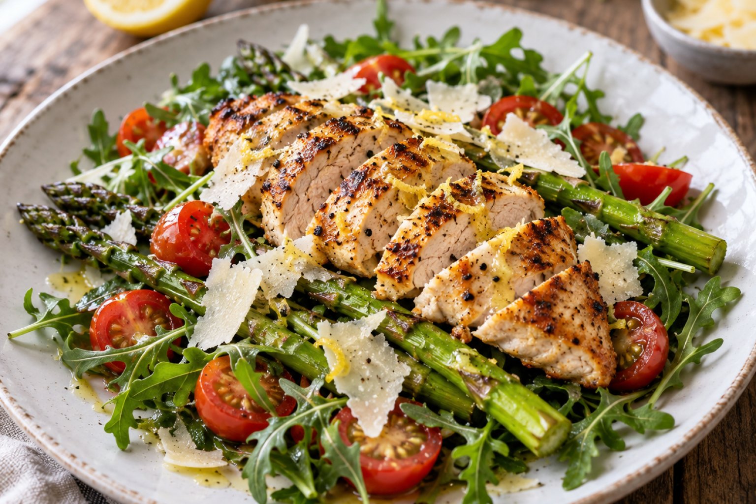 Zitronen-Hähnchen-Spargel-Salat – Rezept mit Kalorien und Nährwerten