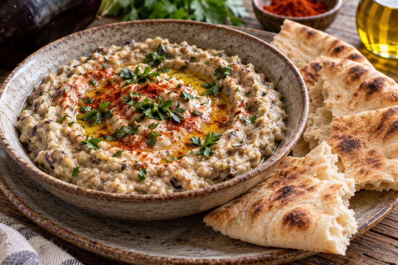 Baba Ganoush mit Fladenbrot – Rezept mit Kalorien und Nährwerten