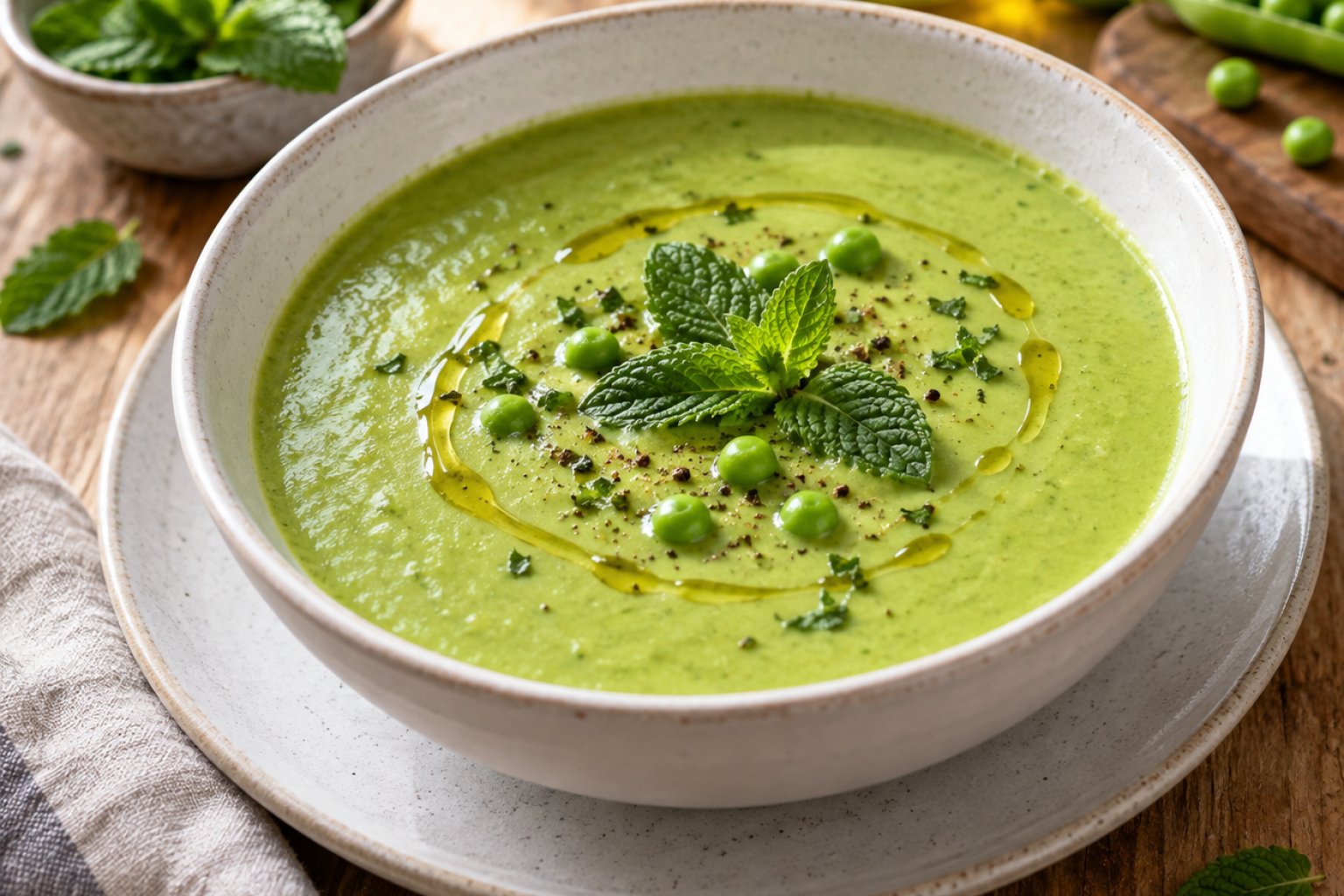 Vegane Erbsen-Minz-Suppe – Rezept mit Kalorien und Nährwerten