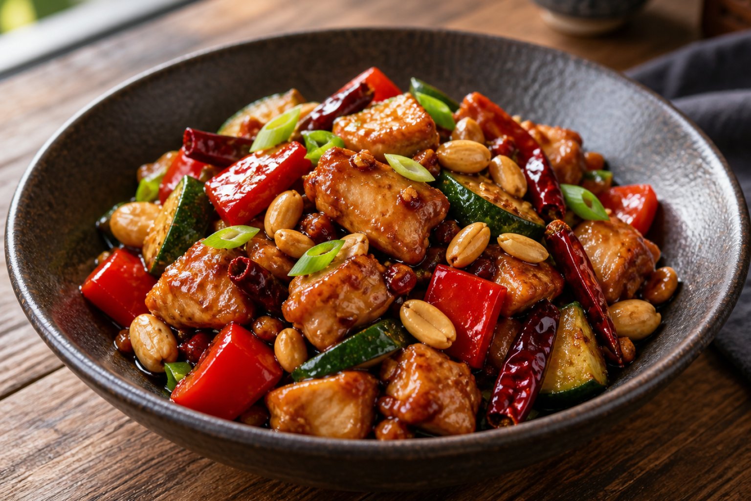 Chinesisches Kung Pao Hähnchen mit Erdnüssen – Rezept mit Kalorien und Nährwerten