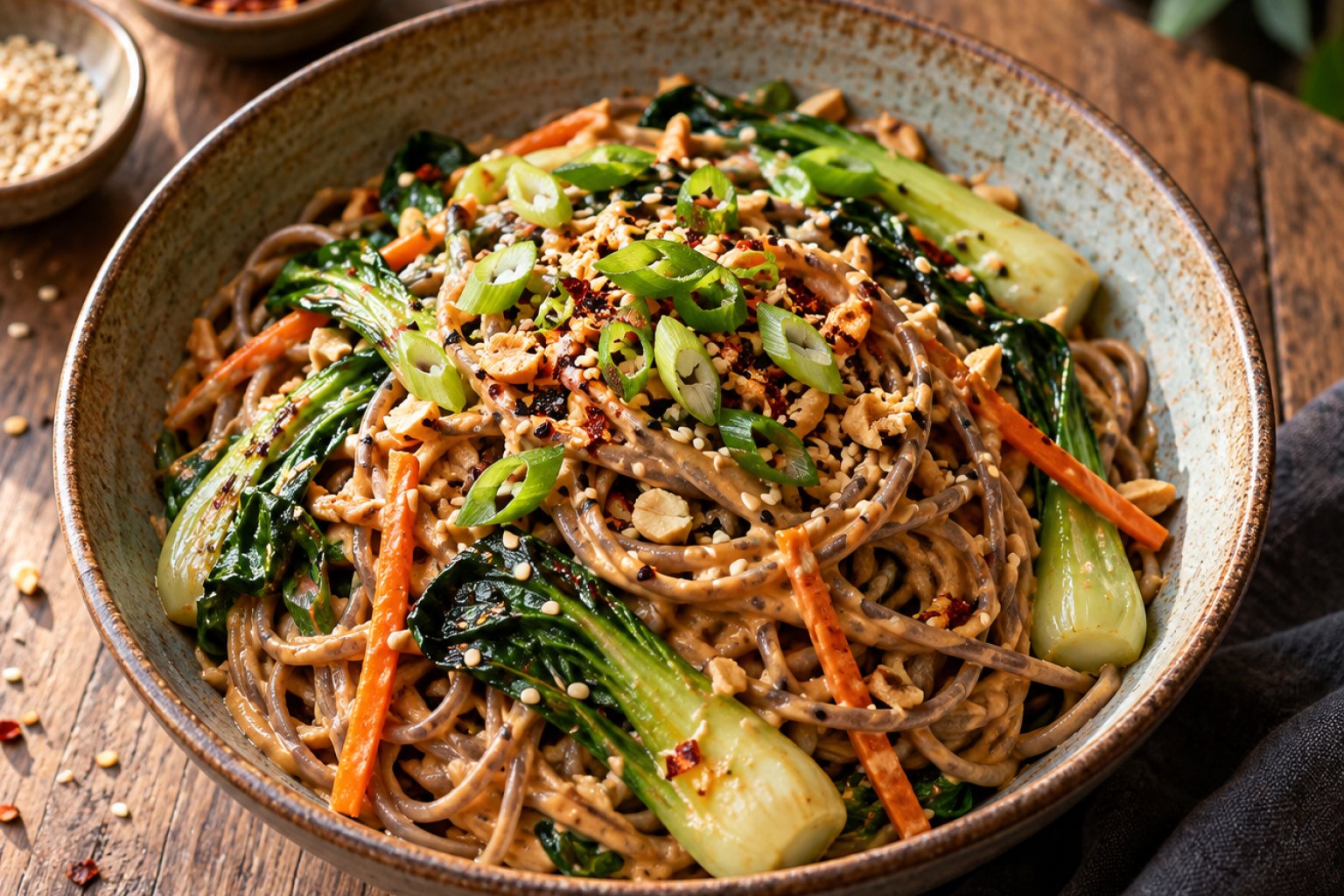 Vegane Erdnuss-Soba-Nudeln mit Pak Choi – Rezept mit Kalorien und Nährwerten