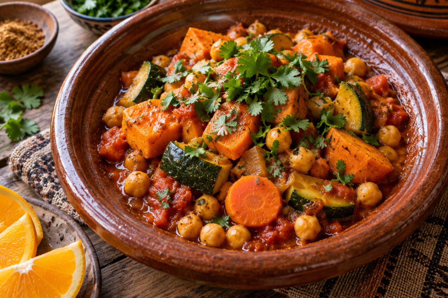 Marokkanische Kichererbsen-Gemüse-Tajine – Rezept mit Kalorien und Nährwerten