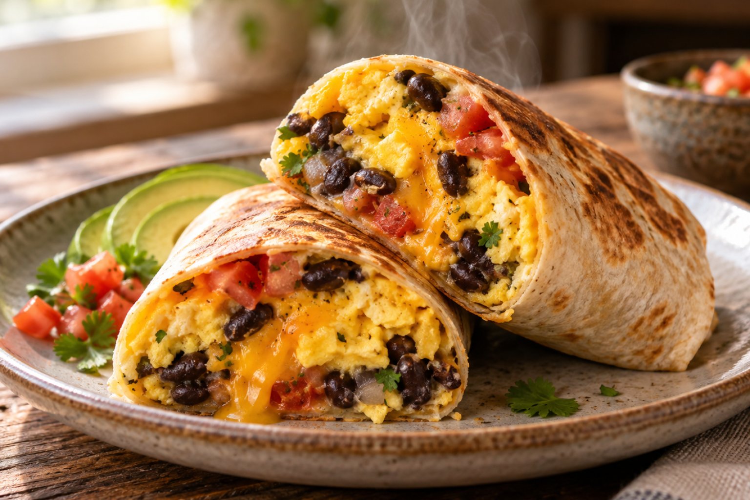 Protein-Frühstücksburrito mit Rührei und schwarzen Bohnen – Rezept mit Kalorien und Nährwerten