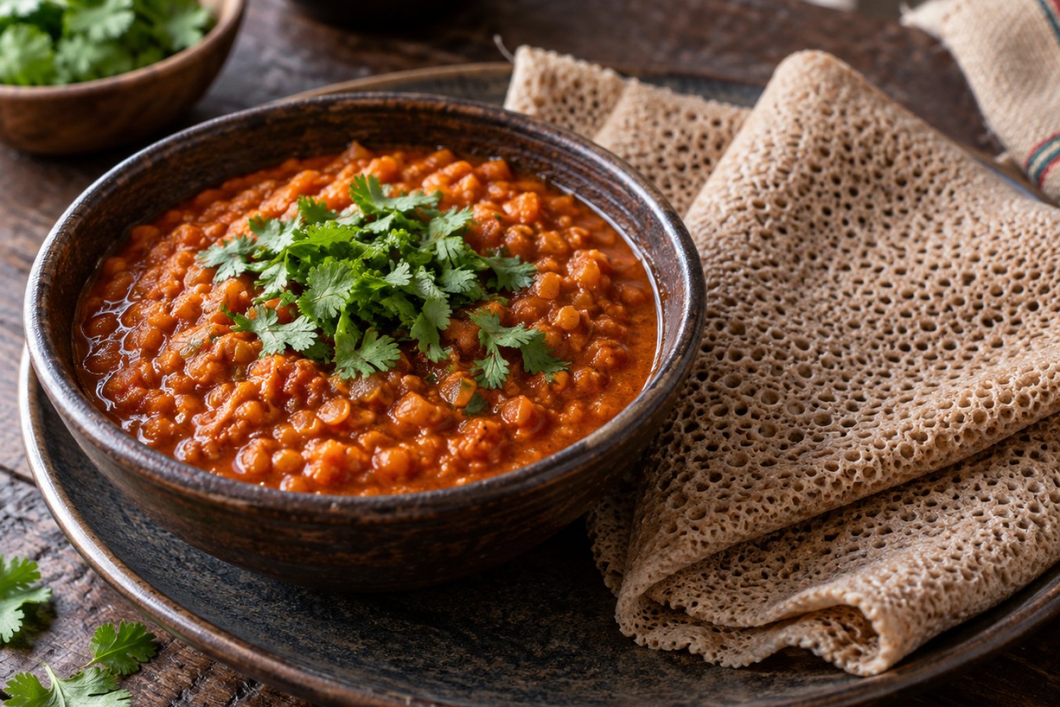 Äthiopisches Linsen-Wat mit Injera