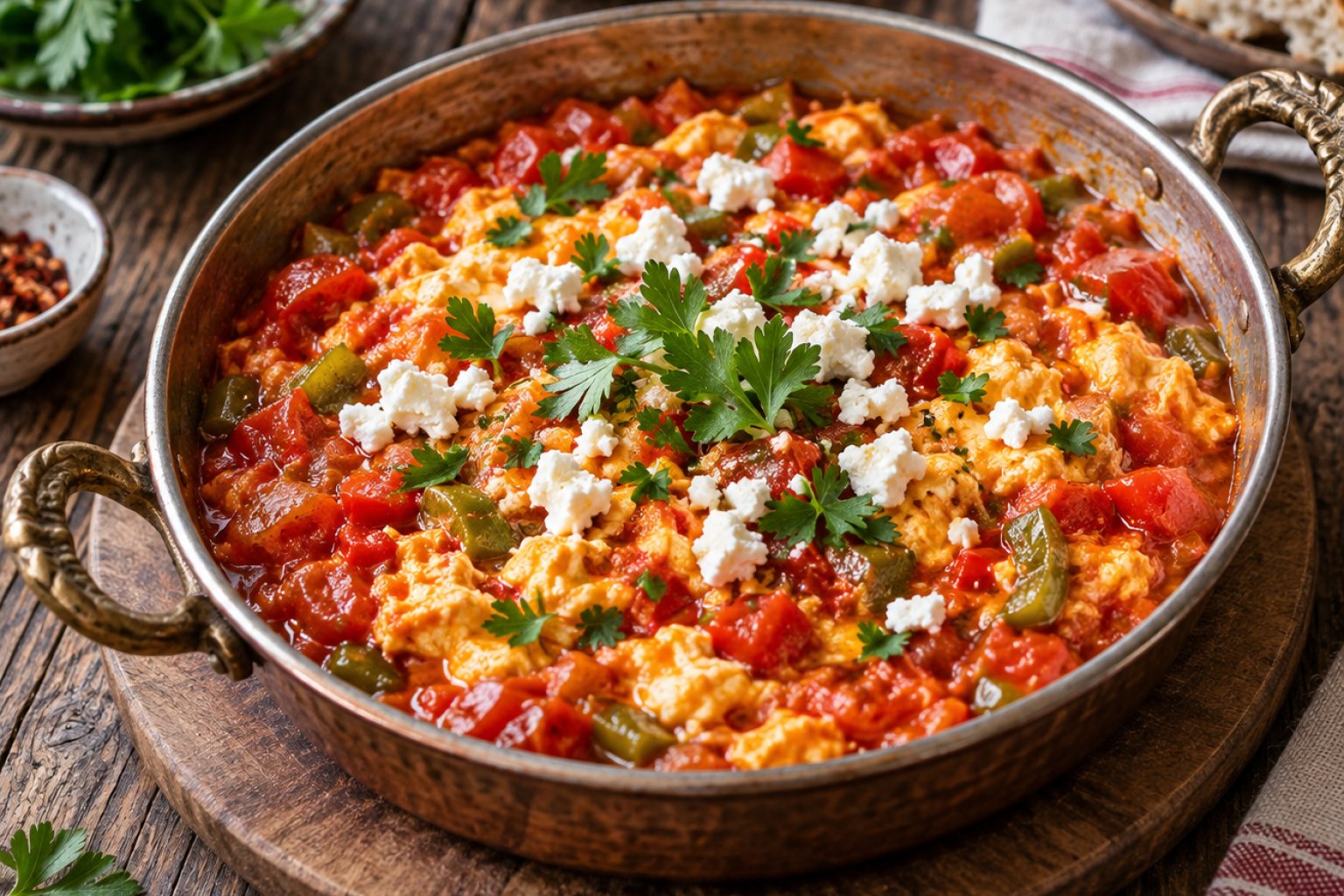 Türkisches Menemen mit Tomaten und Ei