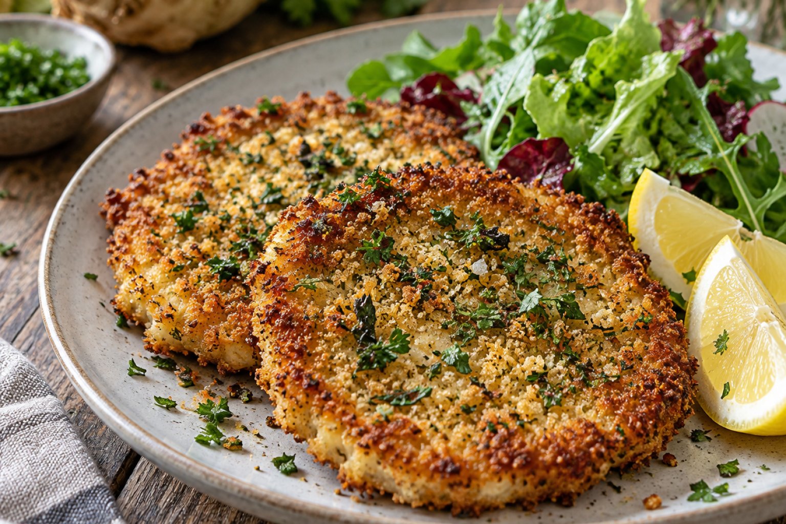 Sellerieschnitzel mit Kräuterpanade – Rezept mit Kalorien und Nährwerten