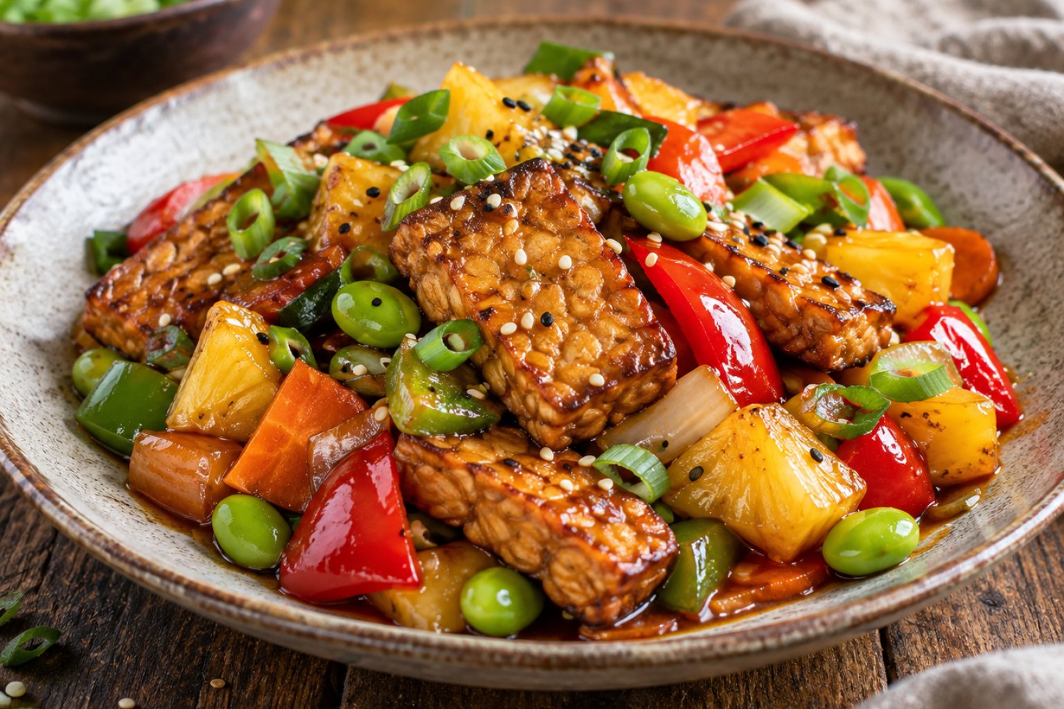 Gebratener Tempeh mit Süßsauer-Gemüse