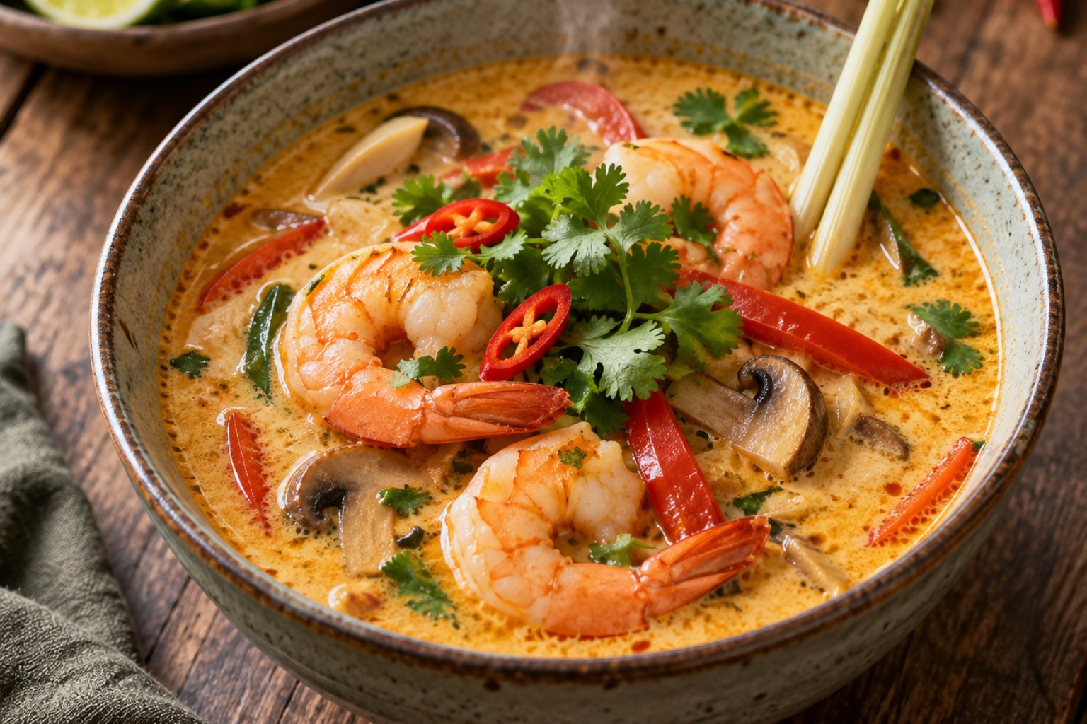Kokos-Curry-Suppe mit Garnelen und Zitronengras