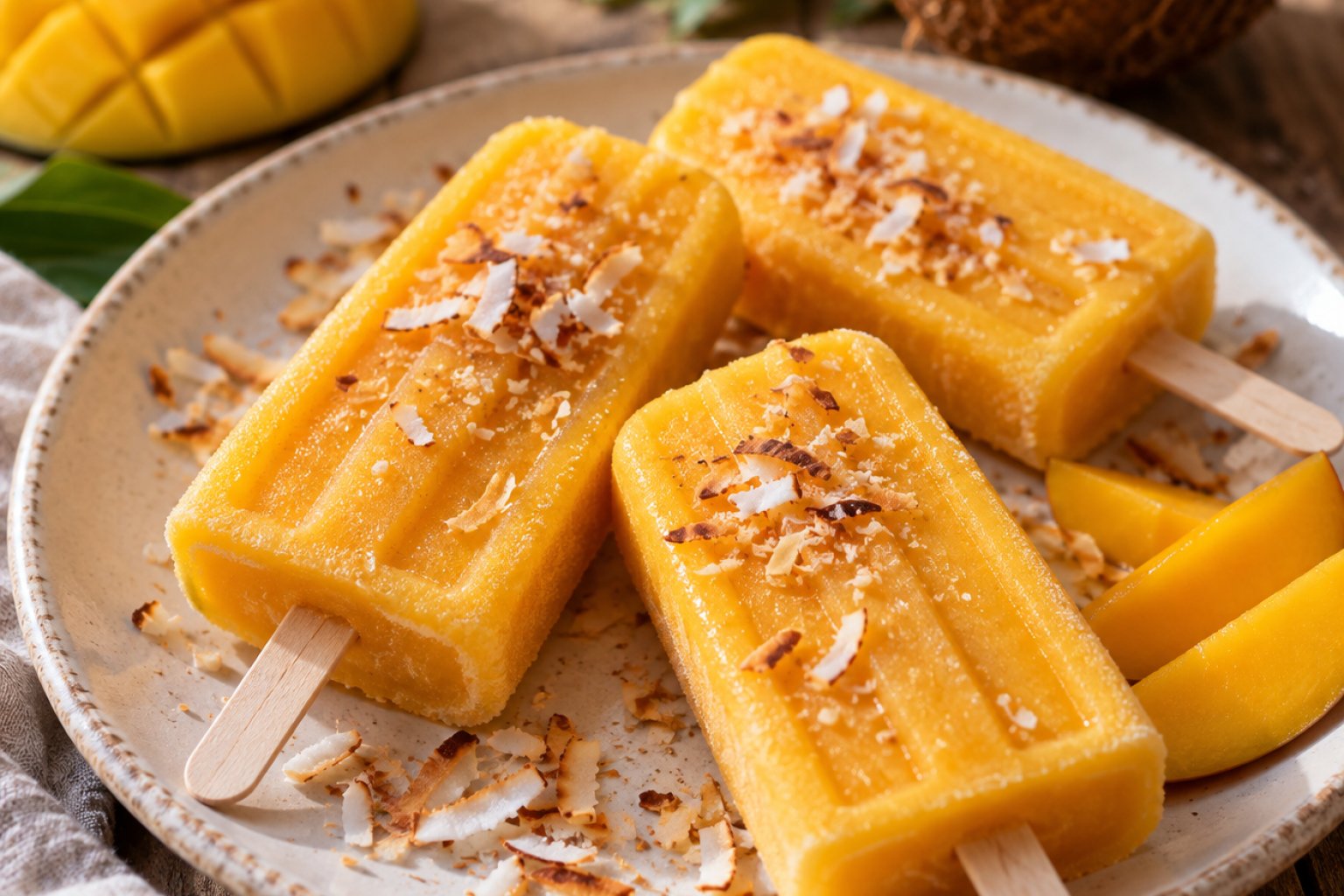 Vegane Kokos-Mango-Popsicles