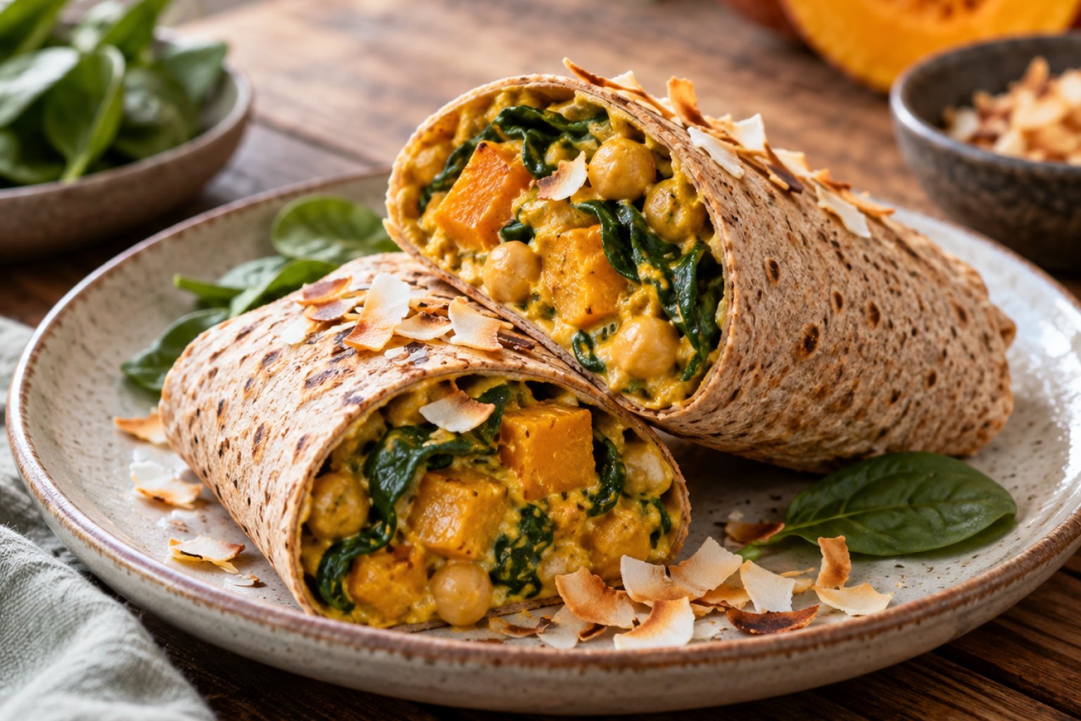 Vegane Kürbis-Kokos-Curry-Wraps