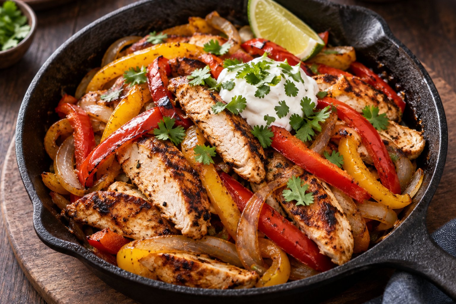 Hähnchen-Fajita-Pfanne mit Paprika und Zwiebeln