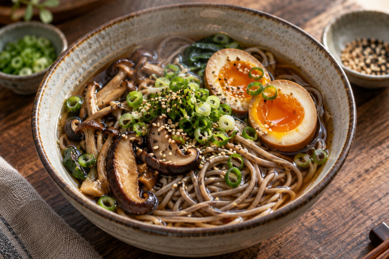 Soba-Suppe mit Pilzen und Soja-Ei
