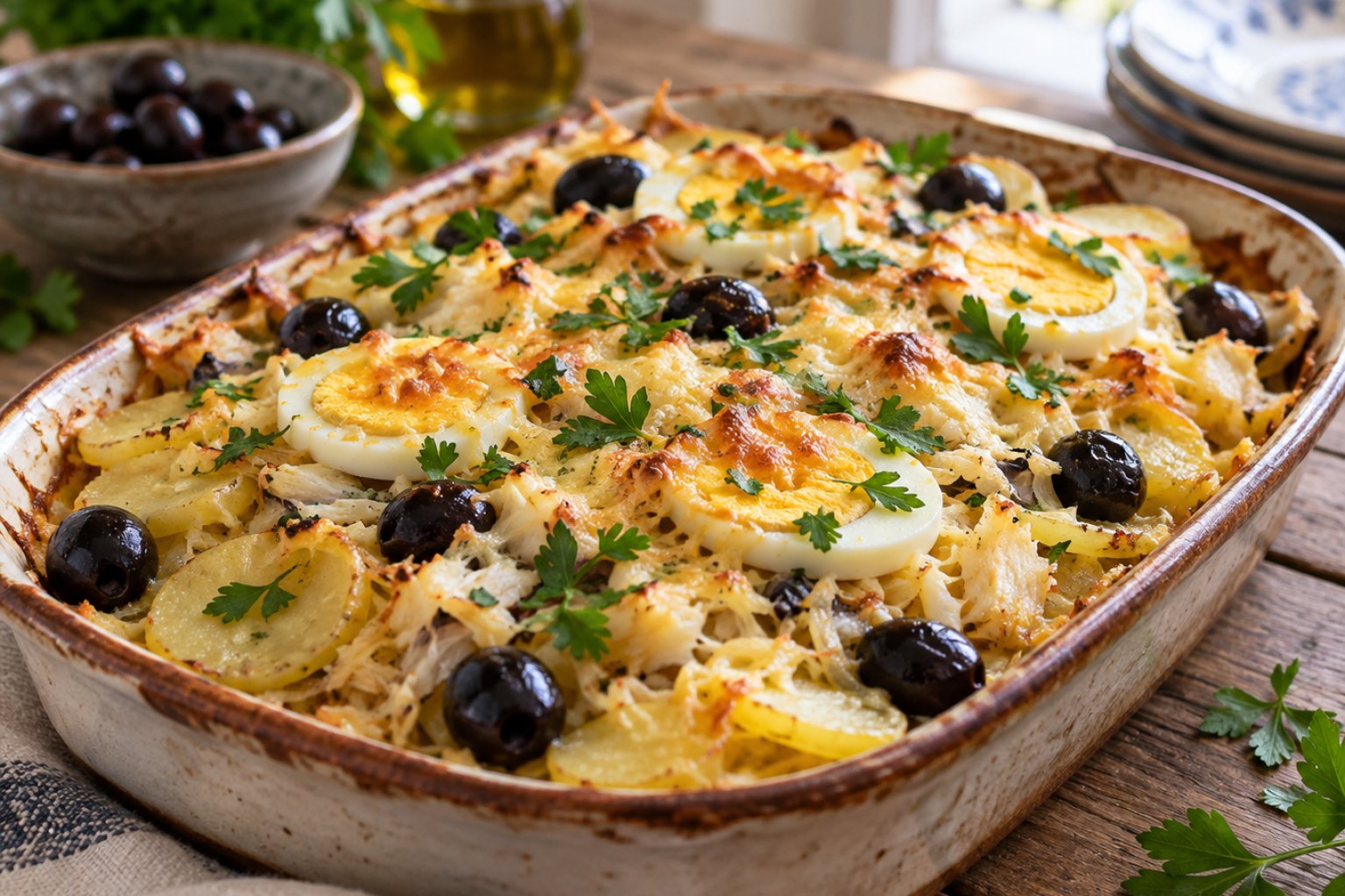 Portugiesischer Bacalhau-Auflauf mit Kartoffeln