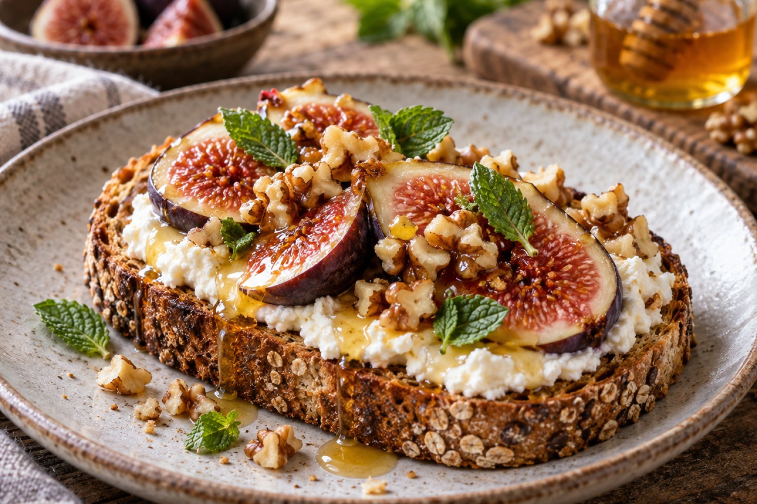 Ricotta-Feigen-Toast mit Honig und Walnüssen