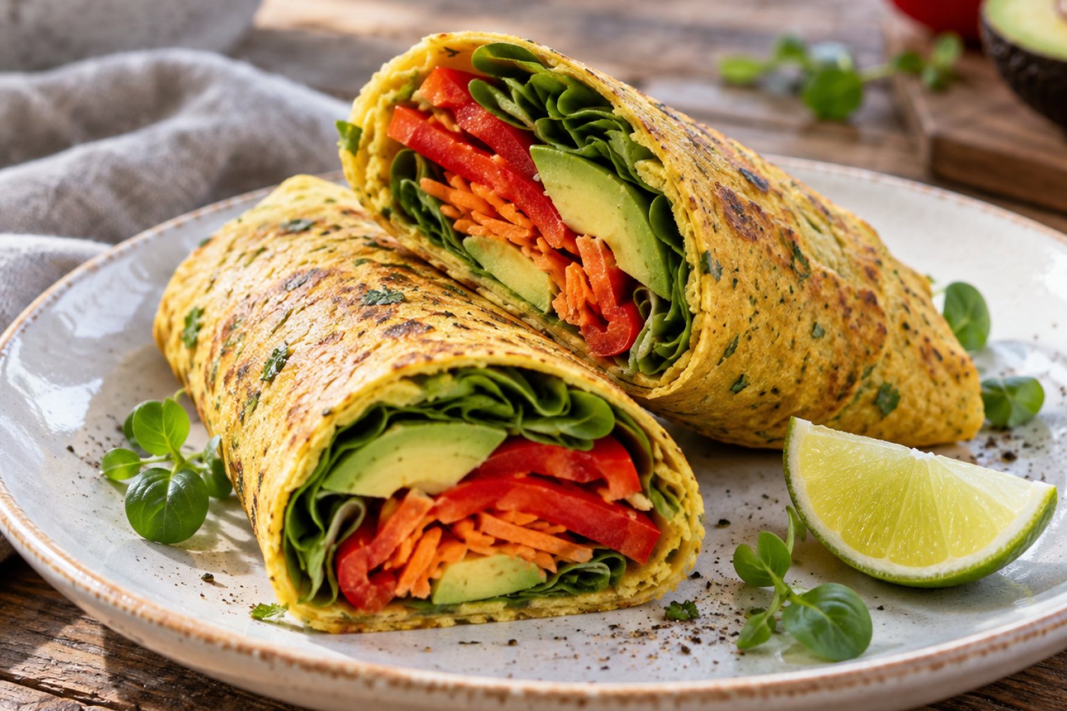 Vegane Kichererbsenmehl-Omelett-Wraps