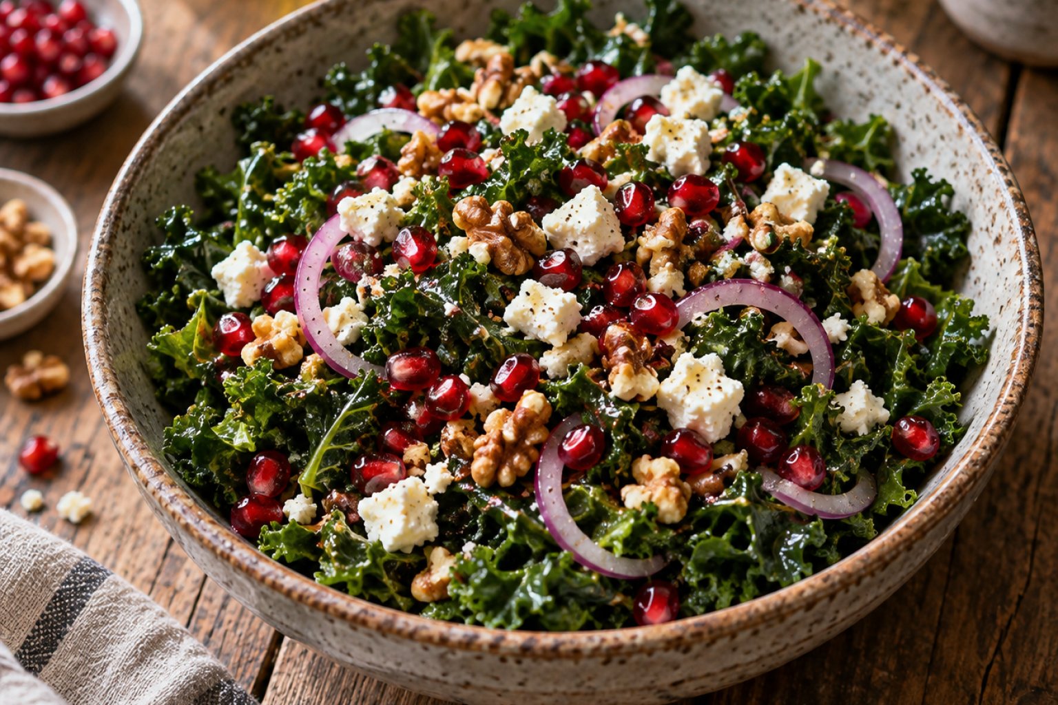 Marinierter Grünkohl-Salat mit Granatapfel und Feta