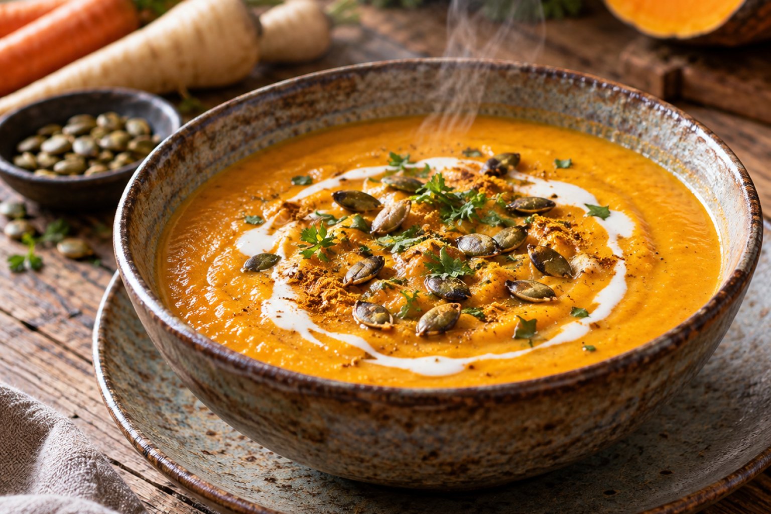Gebackene Pastinaken-Möhren-Suppe mit Curry