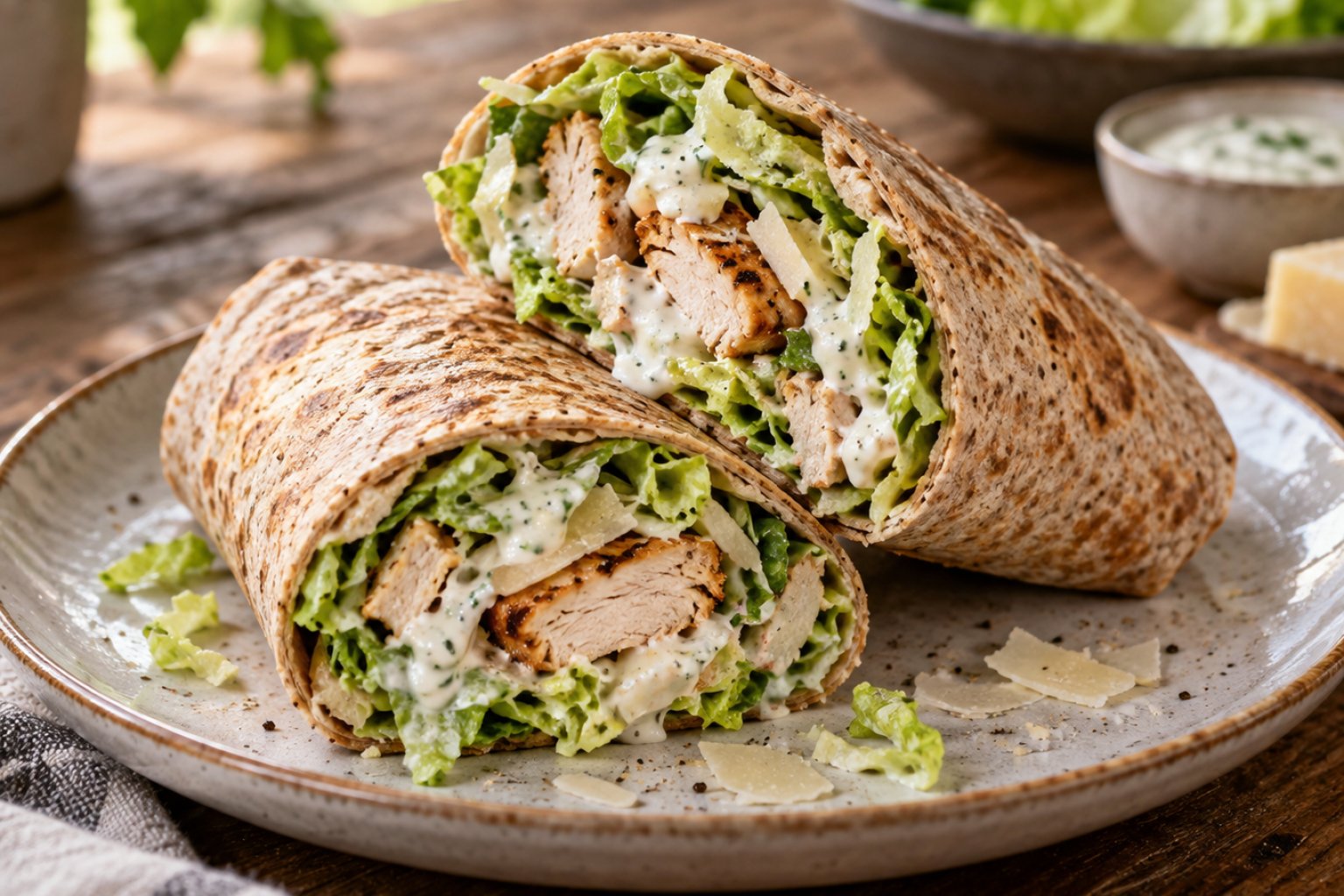 Hähnchen-Caesar-Wrap mit Joghurtdressing