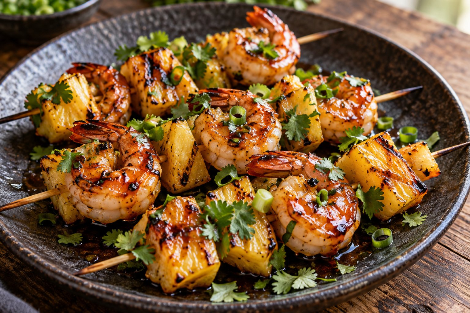 Gebratene Garnelen-Ananas-Spieße vom Grill