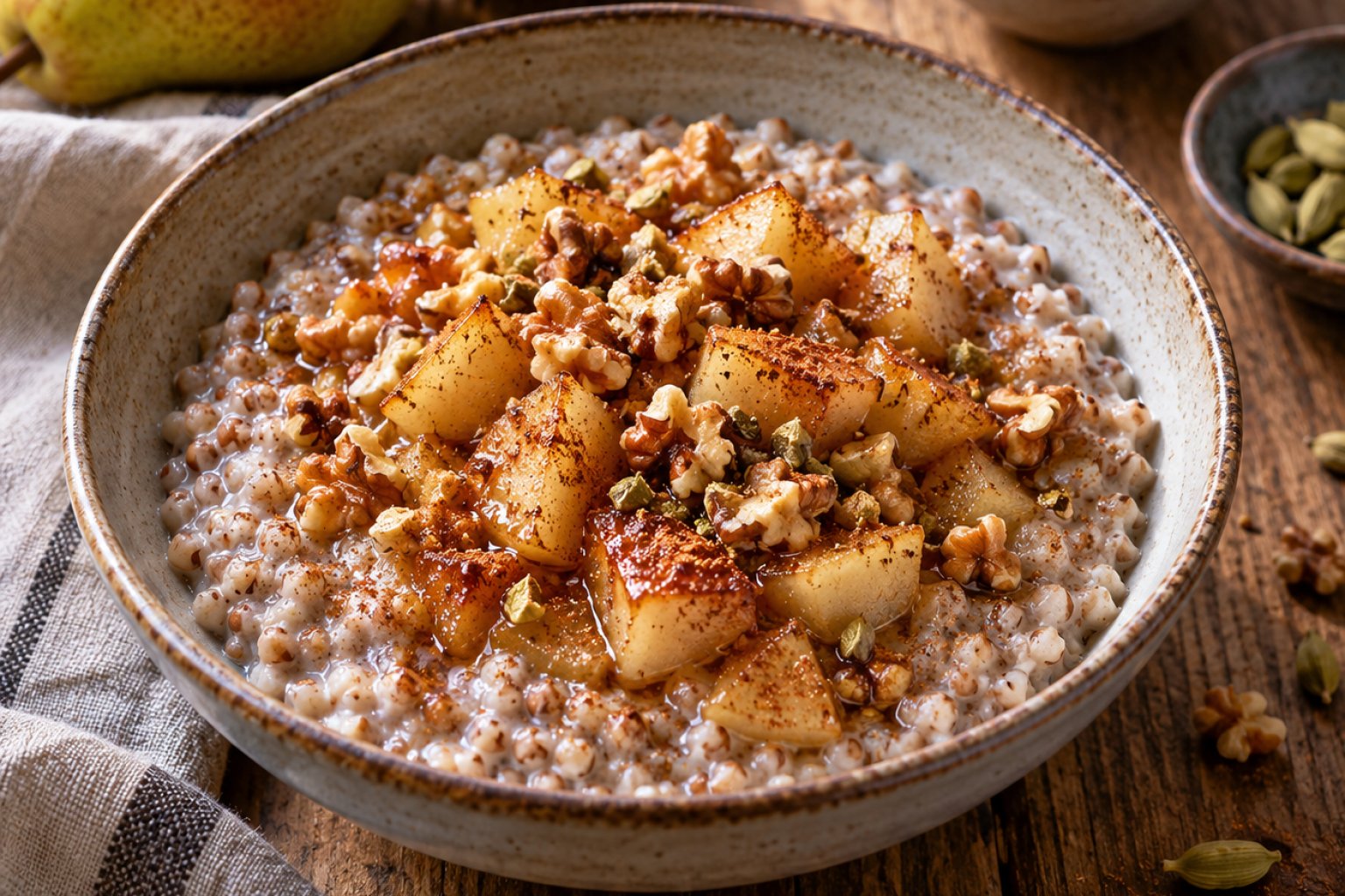 Buchweizen-Porridge mit Birne und Kardamom