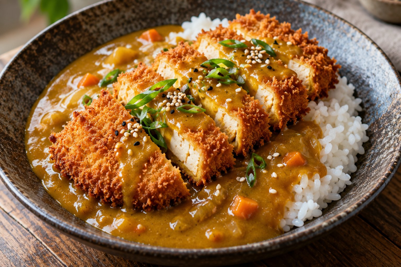 Knuspriges Tofu-Katsu mit Currysauce