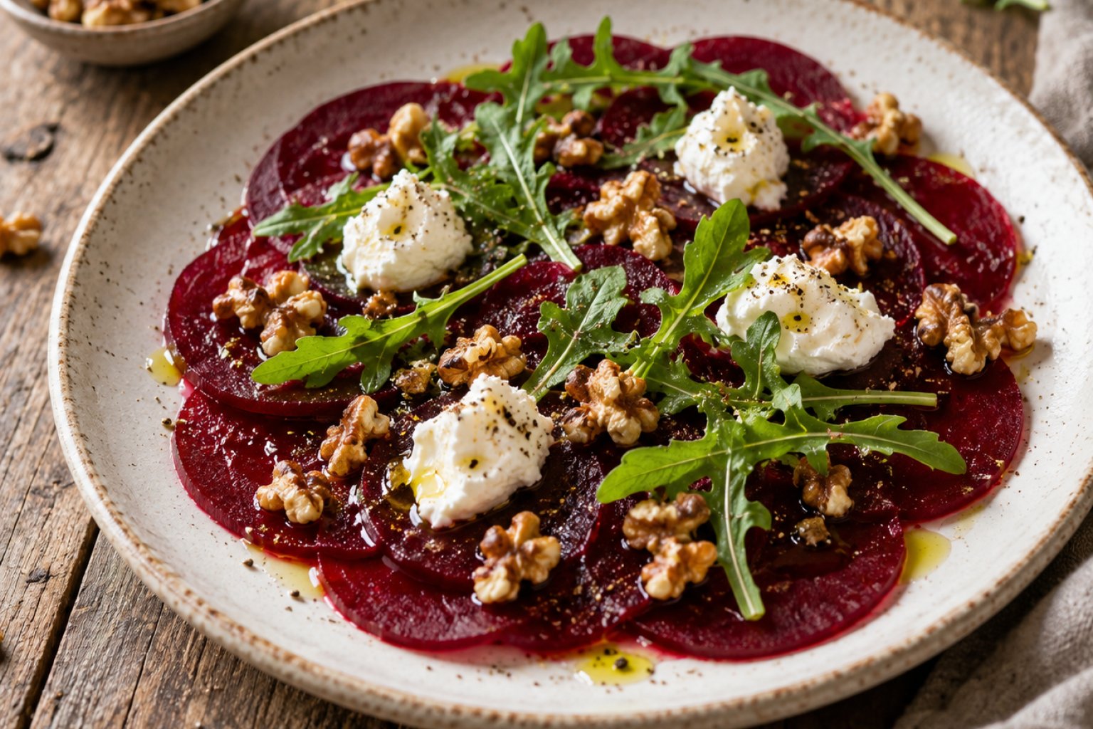 Rote Bete Carpaccio mit Walnüssen und Ziegenfrischkäse