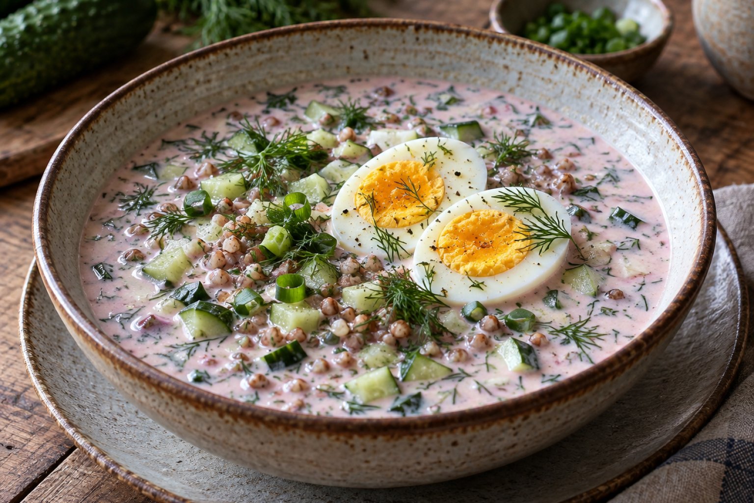 Kalte Buchweizen-Gurken-Suppe nach litauischer Art