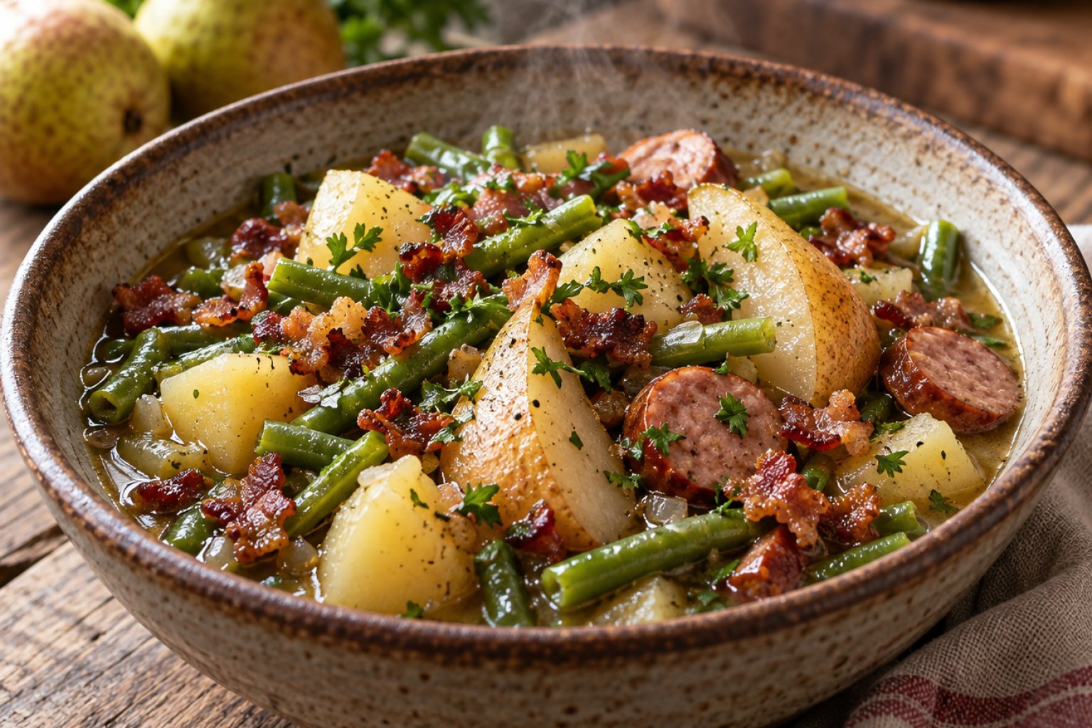 Deutscher Birnen-Bohnen-Speck-Eintopf – Rezept mit Kalorien und Nährwerten