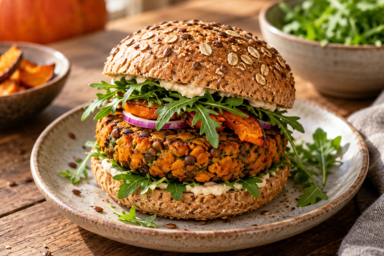 Vegane Kürbis-Linsen-Burger