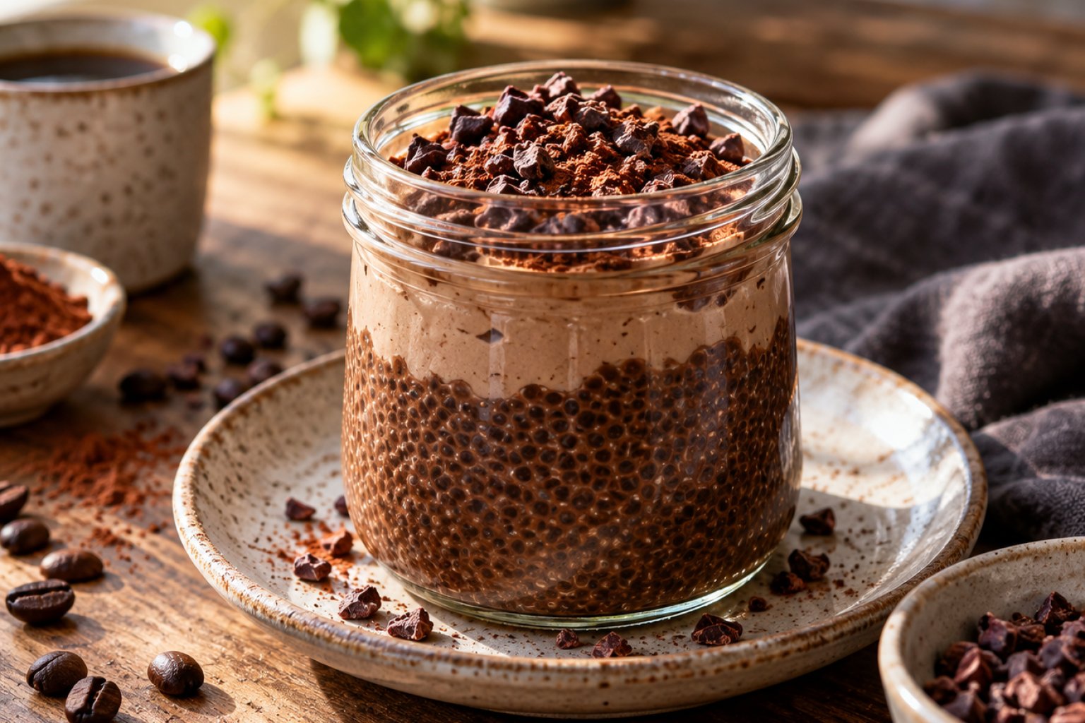 Protein-Kaffee-Overnight-Pudding mit Kakao