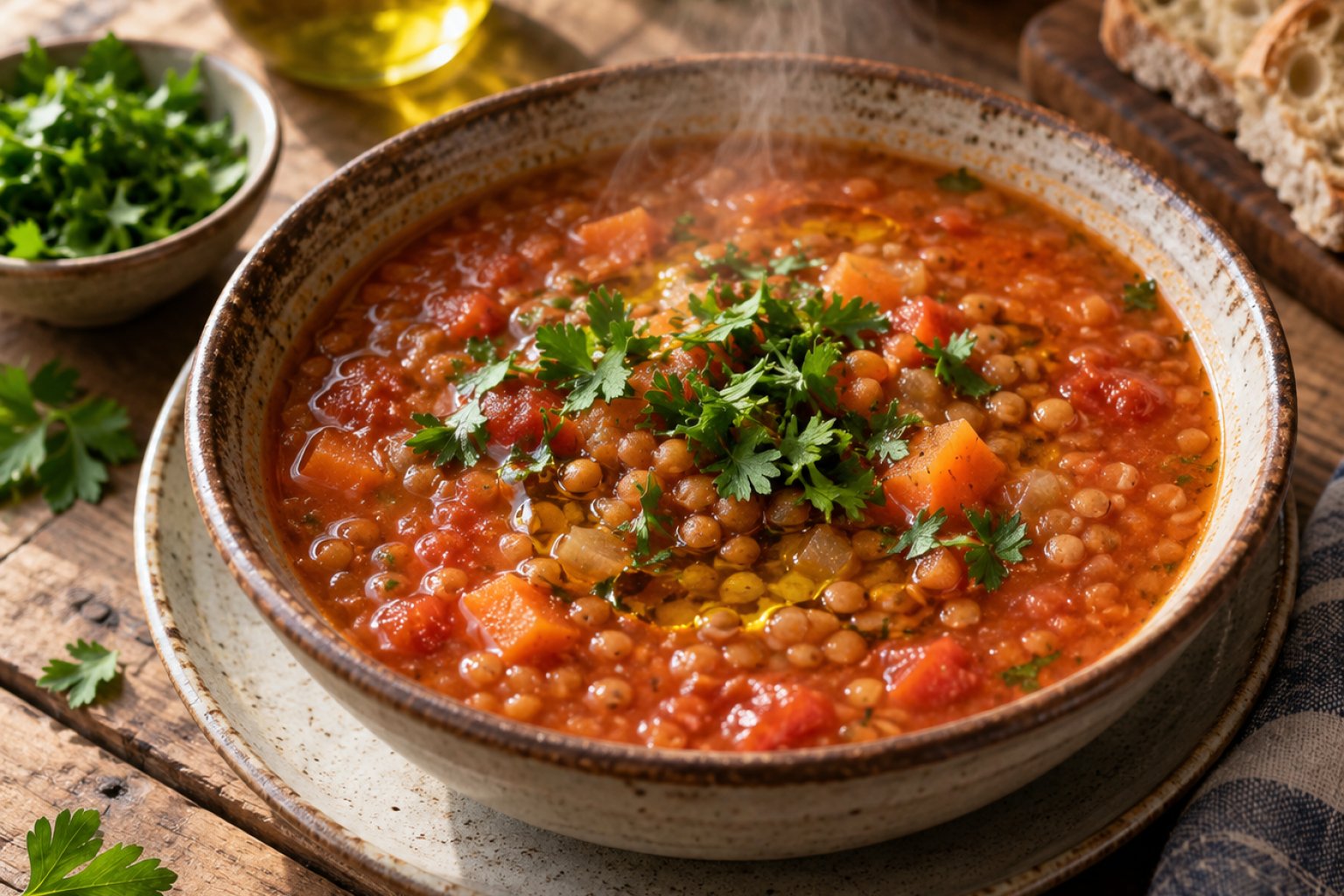 Griechische Fakes-Linsensuppe mit Tomaten