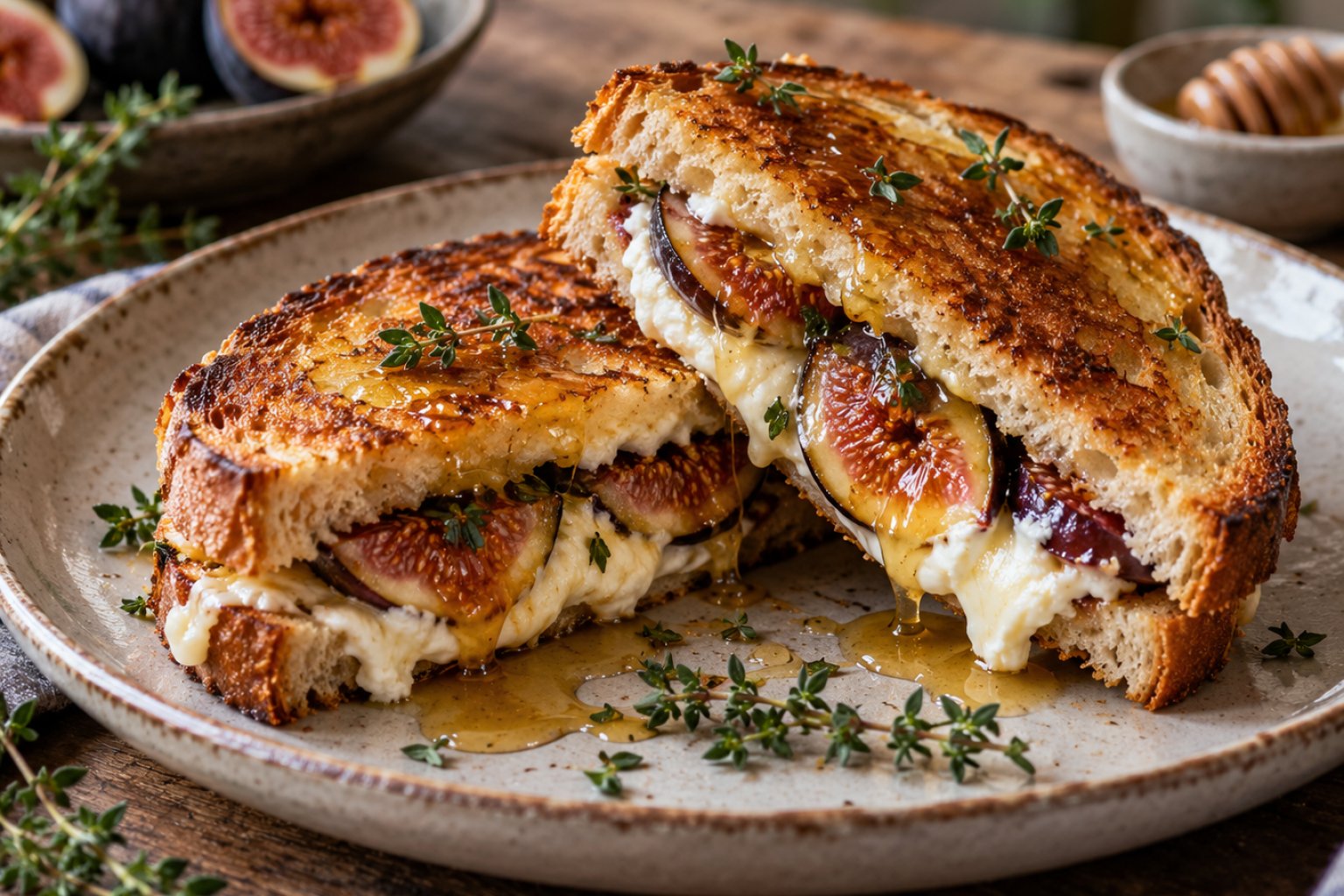 Gebratenes Ziegenkäse-Honig-Sandwich mit Feigen