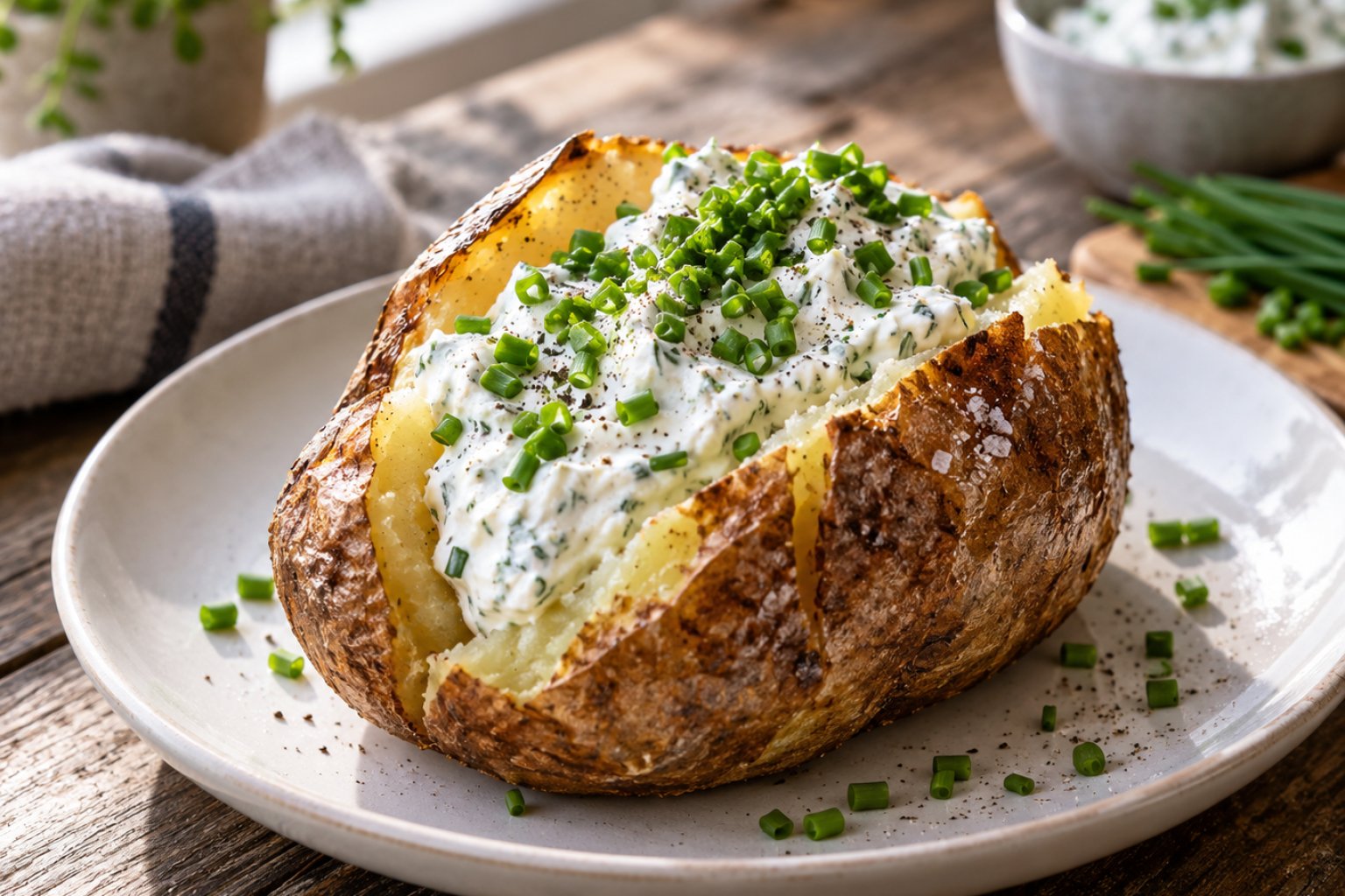 Gebackene Kartoffel mit Quark und Schnittlauch – Rezept mit Kalorien und Nährwerten