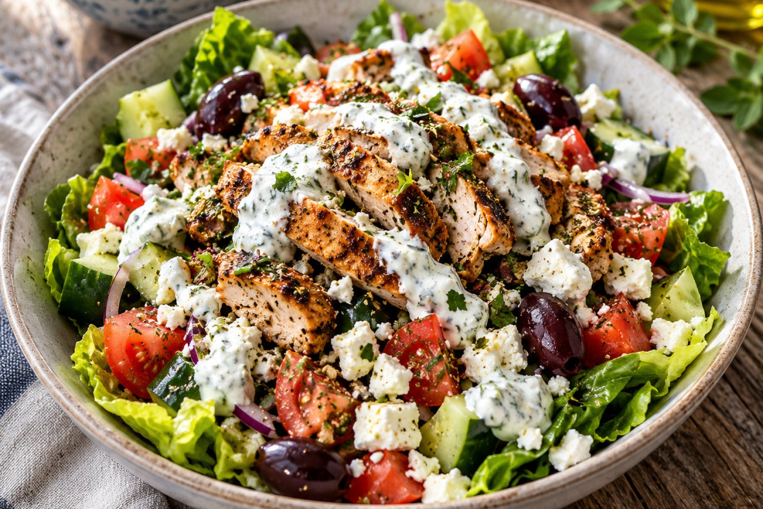 Griechischer Hähnchen-Gyros-Salat ohne Brot